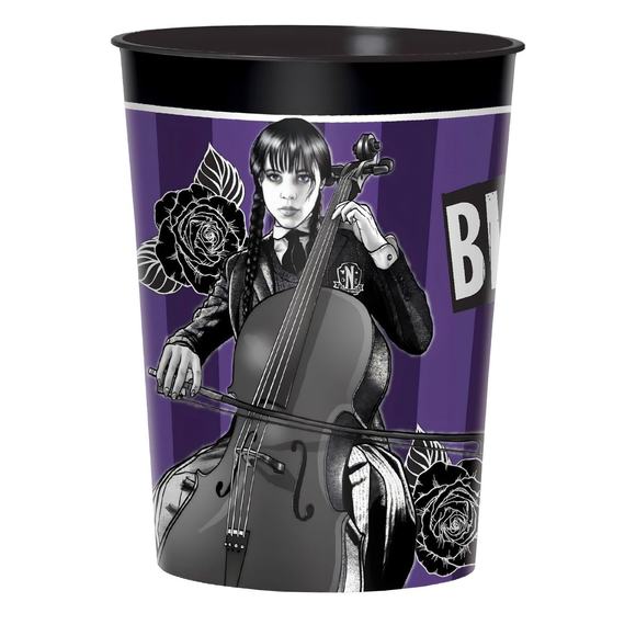 Wednesday Addams Netflix Show Plastic Drinking Cup 16 Oz Amscan Set Of 2 NEW - Picture 1 of 3